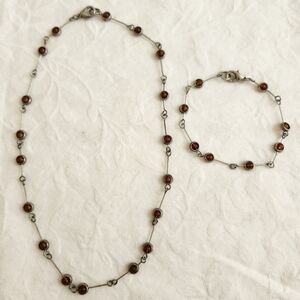 Silver Amber Bracelet Necklace Set